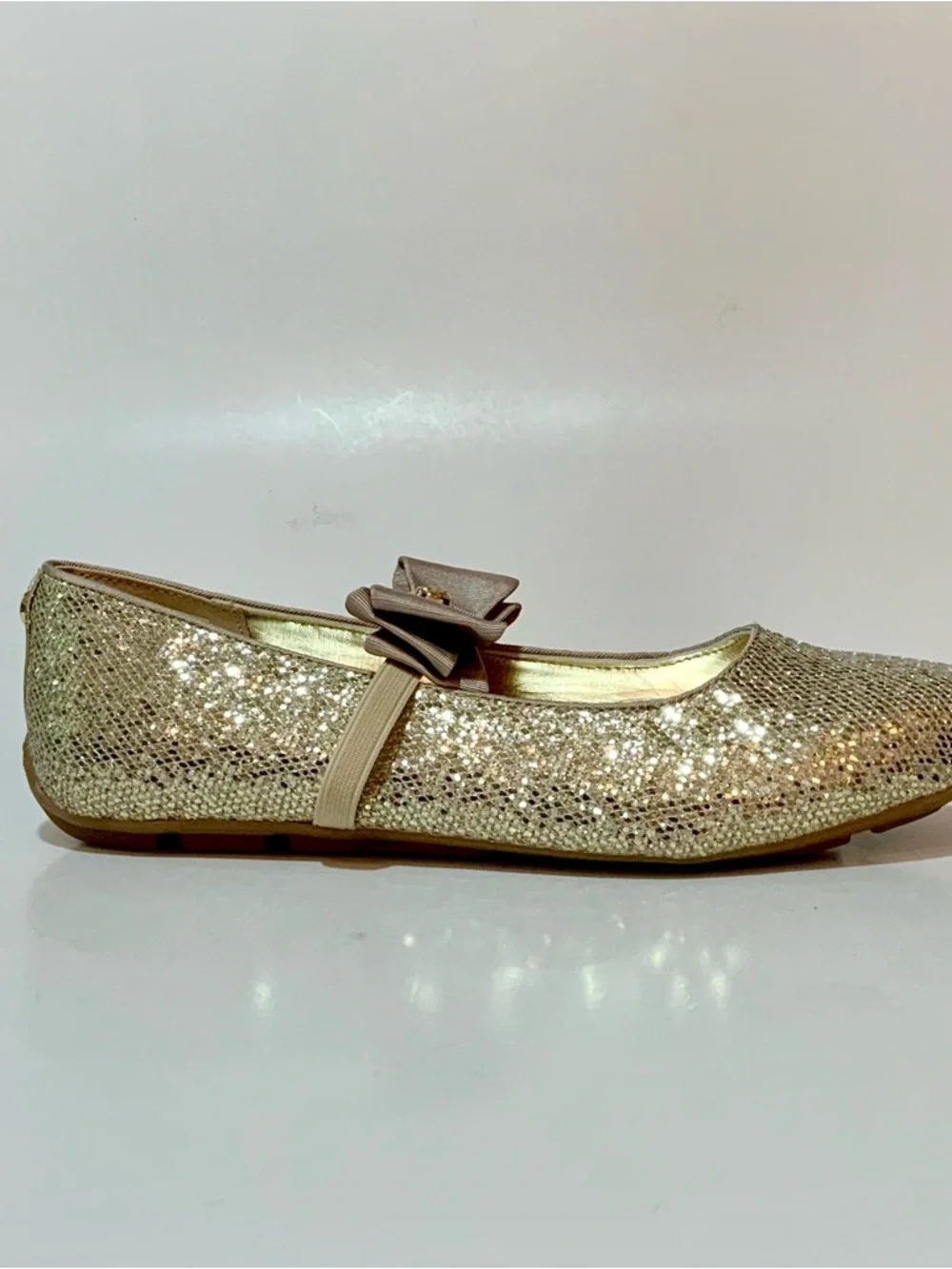 MICHAEL Michael Kors Kids Gold Sparkle Mary Jane Flats with Bow - Picture 5 of 11
